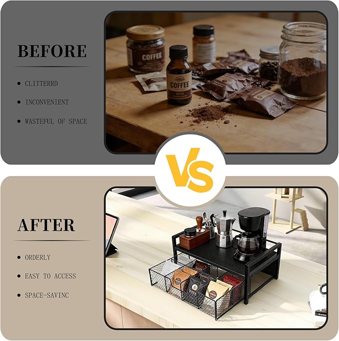Tea Bag Organizer Wood Tea Organizer with 8 Compartments Storage Chests Tea Station Chest Display Container Box for Countertop Kitchen