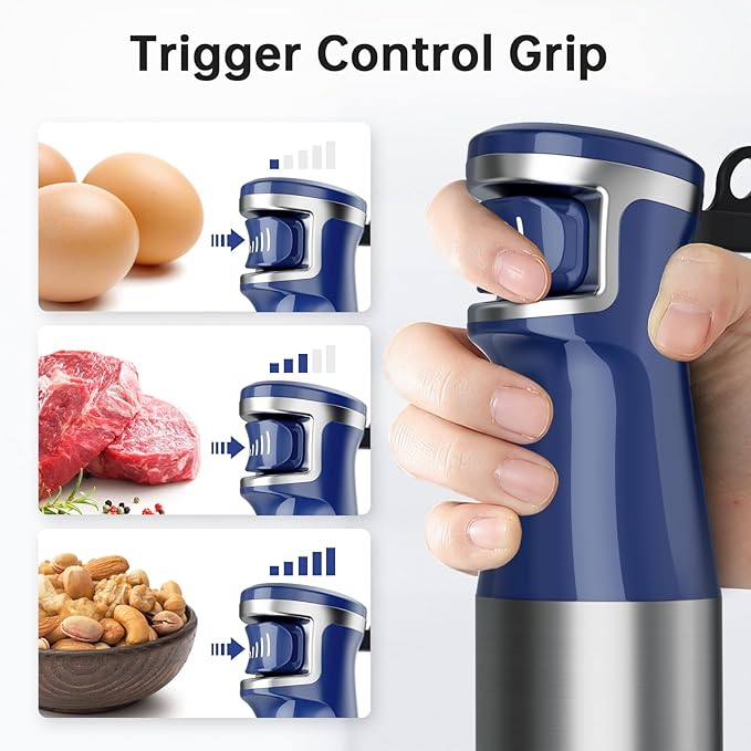 Turelar Immersion Blender Handheld Corded Hand Blenders Set 1100W, Trigger Variable Speed 5 in 1 Stick Emulsifier with Chopper, Whisk and Frother for Soup, Baby Food and Smoothies, Navy Blue