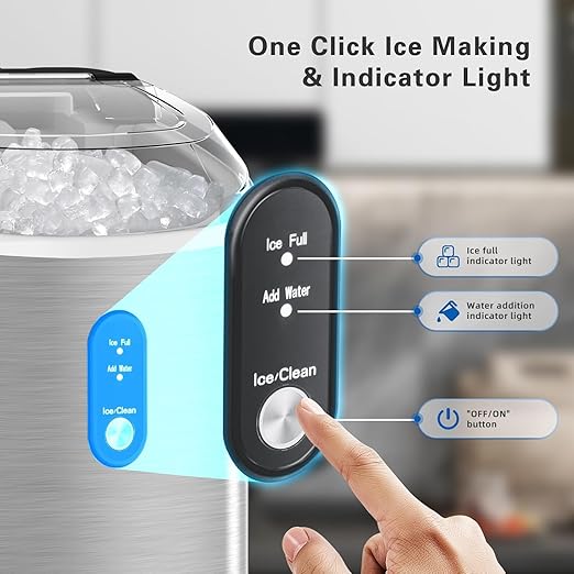 Antarctic Star Nugget Ice Maker Countertop with Handle, Stainless Steel, 35Lbs/24Hrs,7 Mins Ice Making, Pellet Ice Maker with Ice Basket/Ice Scoop for Home/Bar/Party/Office