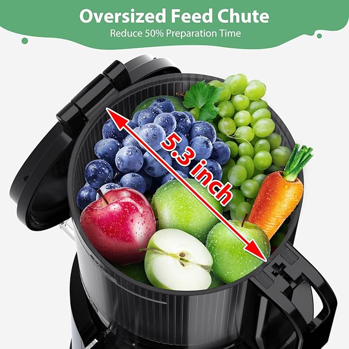 Aeitto Juicer Machines, 5.3" Extra Large Feed Chute Cold Press Juicer, Fit Whole Vegetables & Fruits, Easy to Clean, High Juice Yield,Slow Masticating Juice Extractor,Self Feeding