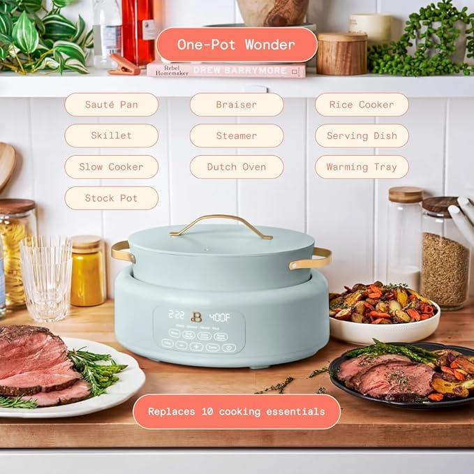 10-in-1 Electric Multi-Cooker, 6 Quart Programmable Cooking Pot with Digital Display, Nonstick Interior, One-Touch Controls, Multi-Function Kitchen Appliance (Hydrangea)