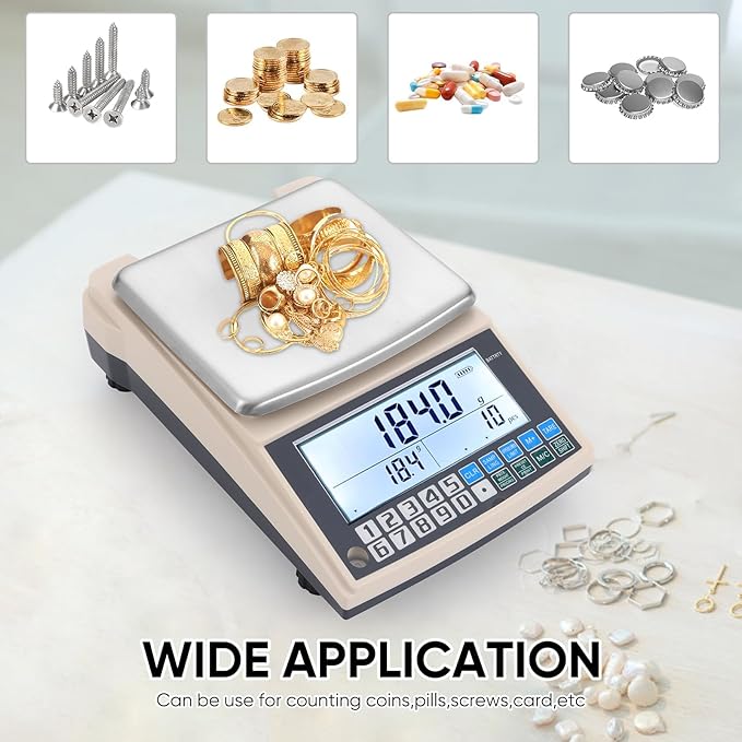 Lab Scale 5000gx0.01g High Precision Lab Gram Counting Scale with RS232 Port & Calibration Weight & Battery, Lab Analytical Balance Scientific Electronic Scale for Kitchen, Jewelry, Gold, Industrial