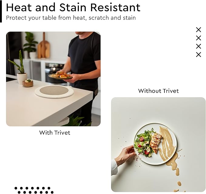 Encasa XO Round Trivet Mats For Hot Dishes with Hanging Loop | Beige Combo - Set of 6 with 7 inch Diameter | Cotton Round Thick Heat Resistant Pot Holders | Use Hot Pads Plate Mats For Hot Pots & Pans