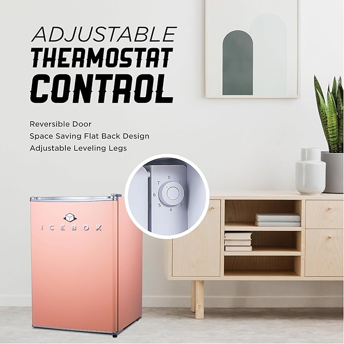 ICEBOX 2.5 Cu. Ft. Compact Refrigerator, ENERGY STAR Certified Small Refrigerator, Single Door Mini Fridge with Chiller Compartment, R600a Refrigerant, IBCR25BLS, Blush Red