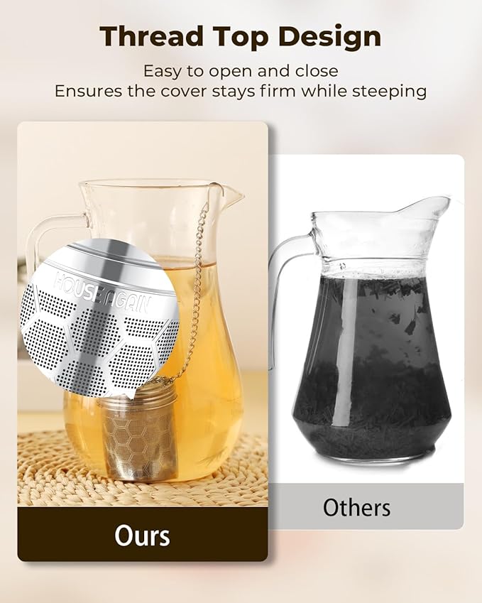 HOUSE AGAIN Tea Infuser for Loose Leaf Tea, Extra Fine Mesh Tea Strainers, 304 Stainless Steel with Chain Hook, Loose Leaf Tea Steeper for Brew Tea Spices & Seasonings, Geometric Design