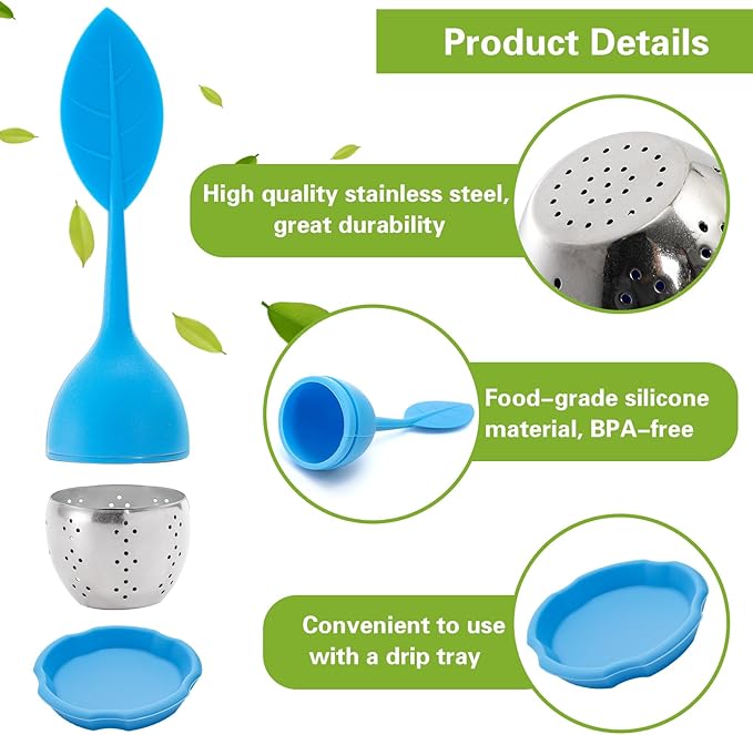Bekith 7 Pack Silicone Tea Infuser, Cute Loose Leaf Tea Steeper, Fine Mesh Tea Strainer with Drip Tray, Stainless Steel Tea Filter Ball Tea Diffuser Steeper for Cup Mug
