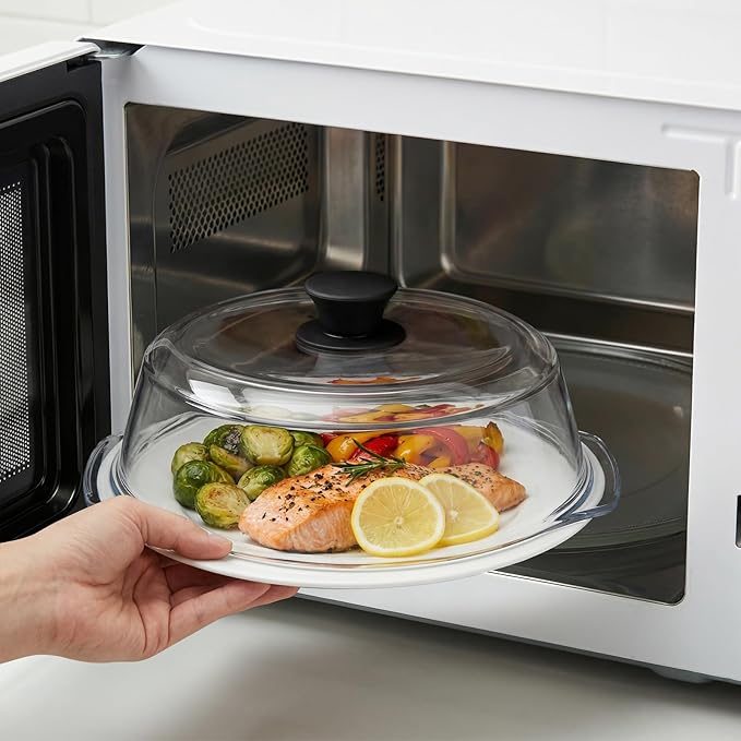[Upgrade] FikaNook Glass Microwave Splatter Cover for Food with Silicone Handle & Ceramic Screw, 100% Food Grade, BPA Free, Dishwasher Safe