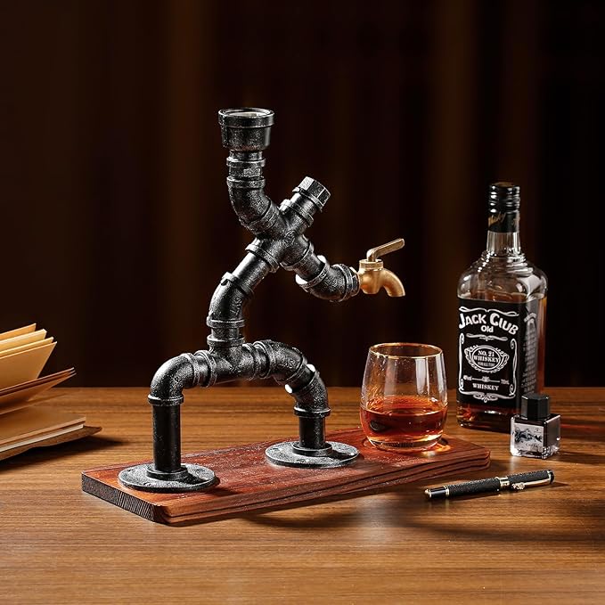 Whiskey Alcohol Gifts Drink Dispenser of Man Cave Decor, Steampunk Liquor Dispenser Bar Accessories for Home Bar, Unique Gifts for Men/Wine Loves/Husband/Boyfriend/Father, Silver
