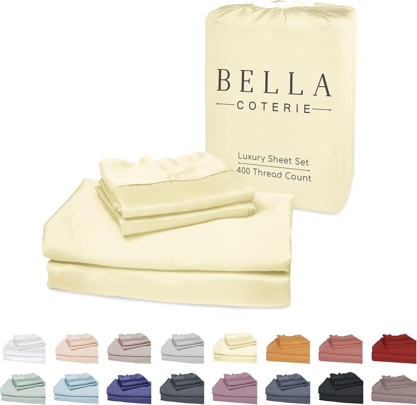 Bella Coterie Luxury Bamboo Viscose King Size Sheet Set | 100% Organically Grown | Ultra Soft | Cooling for Hot Sleepers | 18" Deep Pocket [Lemonade]