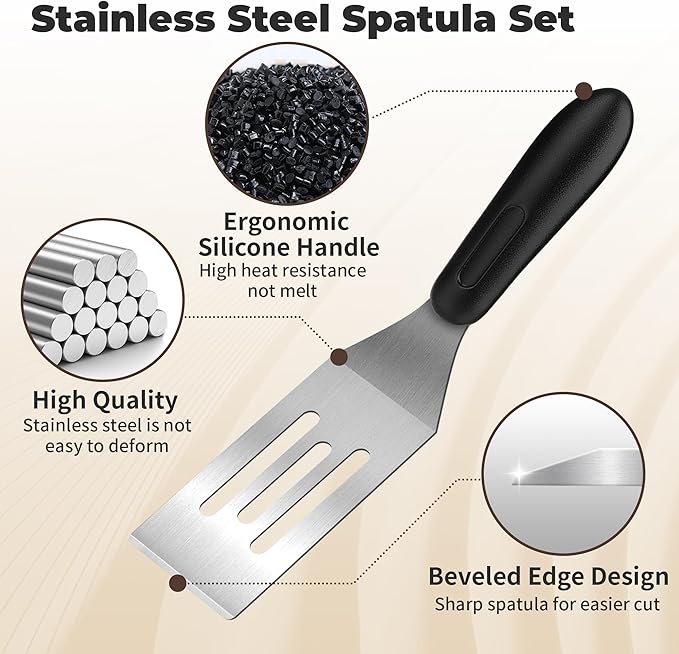 2Pcs Stainless Steel Spatula Set,Mini Serving Spatula for Kitchen Use,Metal Spatula for Cooking with Heat Resistant Handle,Metal Spatulas for kitchen use for Pancakes、Lasagna、Brownies、Cake and Cookie