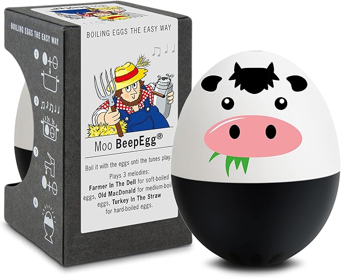Moo BeepEgg – Egg Timer for Boiling Eggs – Musical Egg Cooker for Soft, Medium, Hard Boiled Eggs – Food Safe – Singing Floating Egg Timer – Egg Cooker for 3 Levels of Doneness - Brainstream