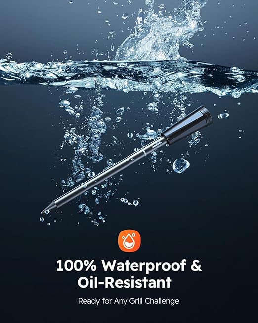 Wireless Meat Thermometer with App Control, 600FT Bluetooth Range, 6 Sensors, 0.5S Instant Read, LCD Display, IP67 Waterproof Real-Time Monitoring & Smart Alerts for BBQ, Grill, Oven