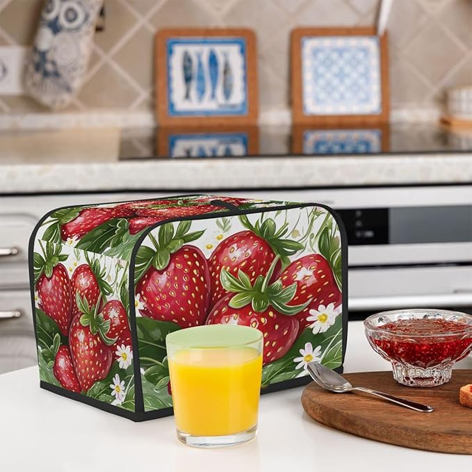 Tropical Fruit Strawberry Flower Toaster Cover 2 Slice Dust and Fingerprint Protection Toaster Bread Maker Covers Washable Kitchen Small Appliance Covers for Kitchen Accessories Decor Bakeware Gift