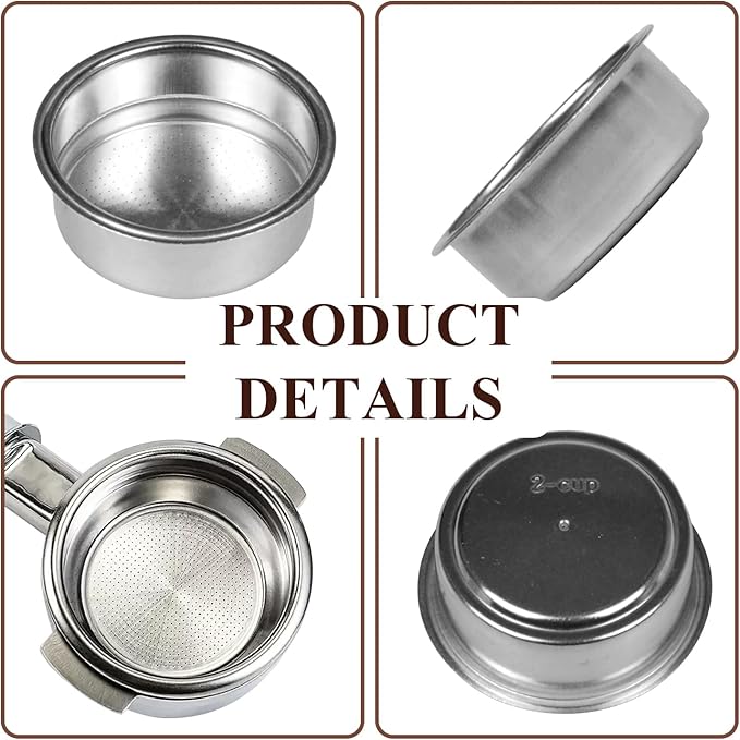 2 Pack 51mm Stainless Steel Coffee Filter Basket, Espresso Portafilter Machine Parts Compatible with CASABREWS, Gevi (2, Two Cups)