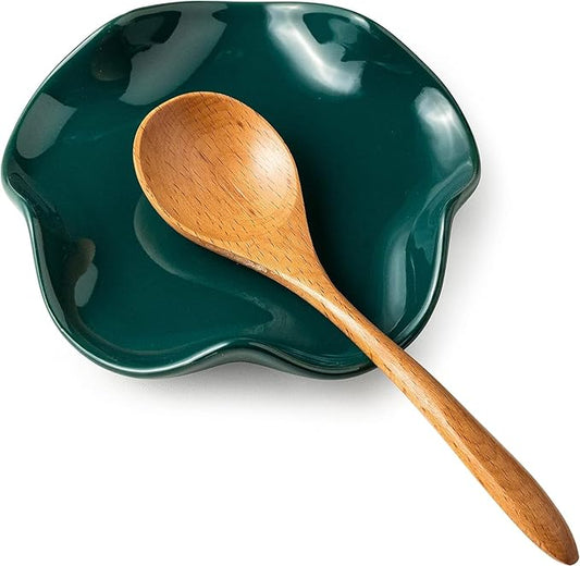 Miamolo Condiment Tray and Spoon Rest, Ceramic Spoon Holder for Stove Top, Cute Coffee Spoon Rest with Ruffled Edge for Coffee Bar, Housewarming Christmas Gift