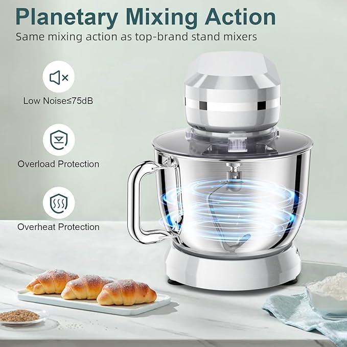 HOWORK Electric Stand Mixer,10+p Speeds With 6.5QT Stainless Steel Bowl,Dough Hook, Wire Whip & Beater,for Most Home Cooks (Silver)