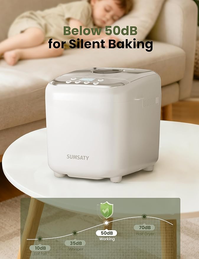 SUMSATY Bread Maker, 2.2LB 16-in-1 Bread Machine, Automatic Bread Maker Machine with Nonstick Pan & 15H Timer & 1H Keep Warm for Beginner, Breadmaker with Gluten-Free, French, Yogurt, Recipe