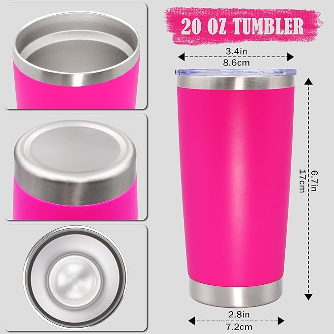 20 oz Tumbler Coffee Travel Tumblers Bulk with Lid Stainless Steel Double Wall Vacuum Insulated Mug Powder Coated Cups fit Car Cupholder for Hot and Cold - Hot Pink, 1Pack