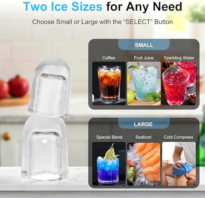 Kismile Ice Maker Countertop, 26Lbs/24H Bullet Portable Ice Maker Machine with 2 Ice Sizes, Interior Light, Self-Cleaning, 8 Cubes in 6 Mins, 0.8L Compact Ice Maker for Home, Kitchen, Stainless Steel