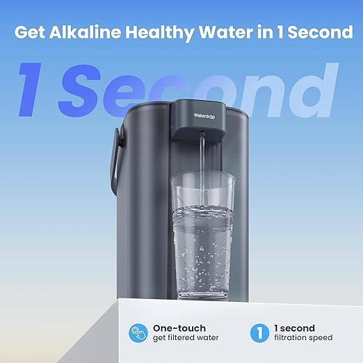 Waterdrop ED01AB Electric Water Filter Pitcher, Alkaline Rechargeable Water Dispenser, with 1 Filter, Instant 200-Gallon 15-Cup Countertop Purifier, Reduce PFOA/PFOS, Chlorine, Lead, Blue