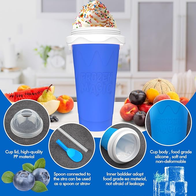3PCS Slushie Maker Cup, Quick Frozen Magic Cups for Homemade Milk Shake Ice Cream Maker, Double Layer Squeeze Slushy Maker Cup, Birthday Gifts for Mom Dad , Kids,Friends,Family (Pink+Bule+Green)