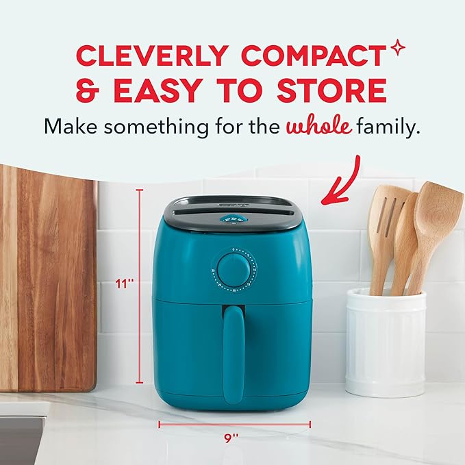 Dash Tasti-Crisp™ Air Fryer - AirCrisp® Technology - Compact Design with Adjustable Temperature Control - Nonstick Fry Basket & Auto Shut-Off Feature - 2.6 Quarts - Teal