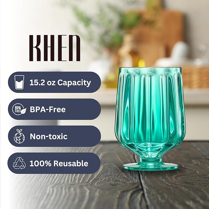 15oz Unbreakable Premium Drinking Glasses Set of 4 - Super Grade Acrylic Plastic - Perfect for Gifts - European Style Tritan Shatterproof BPA-free Reusable Glassware Dishwasher-Safe, Indoor & Outdoor