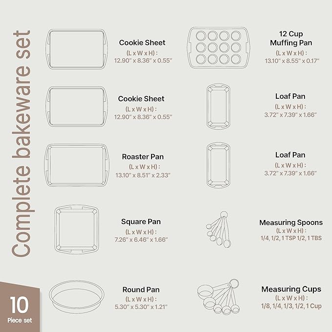 Gray Marble 10-Piece Bakeware Sets, Nonstick Carbon Steel Baking Sheet & Pans, Stackable Space-Saving Bakeware, Dishwasher Safe, Stain-resistant, PFOAPFOSPTFE Free, Oven Safe Up To 450°F (230°C)