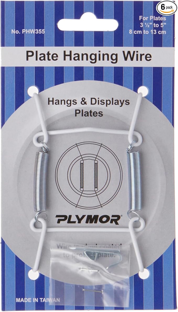 Plymor White Vinyl Finish Wall Mountable Plate Hanger, 3.125" H x 1.75" W x 0.5" D (For Plates 3.5" - 5"), Pack of 6