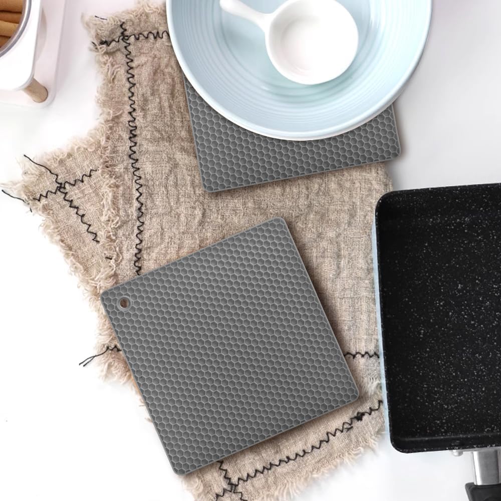 homEdge Silicone Square Trivets Mat, 6 Packs Multipurpose Non Slip Heat Resistant Pot Holder-Gray
