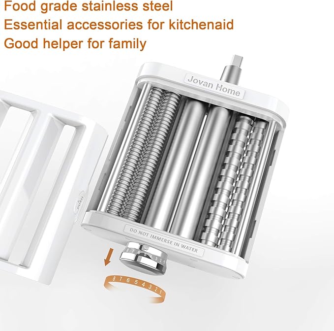 Pasta Maker Attachment for KitchenAid Stand Mixers 3 in 1 Set Includes Pasta Roller Spaghetti Cutter & Fettuccine Cutter, Pasta Attachment for KitchenAid By Jovan Home
