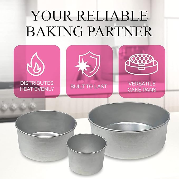 Aunt Shannon's Kitchen Tall Round Cake Pans - 4 Inch, 6 Inch, 8 Cake Pan Set for 3 Tiered Aluminum Pans Sets for Baking Wedding,Birthday Cakes,Leak Proof & Straight Side, Non-toxic & Dishwasher Safe