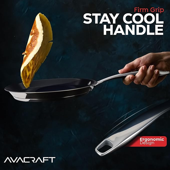 AVACRAFT 10 inch (9.4”) Nonstick Ceramic Coating Stainless Steel Crepe Pan, Tawa, Dosa Tortilla Pan, Compatible with All Stovetops, PFOA, PTFE Toxin Free