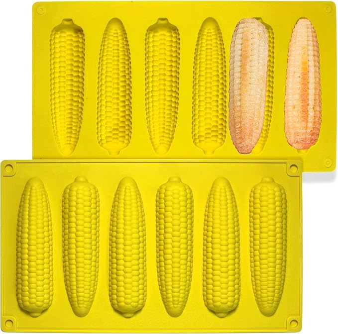 Sidosir 2Pcs Corn Stick Mold Silicone for Baking, 6-Cavity Corn Cob Silicone Molds for Bread, Non-Stick Cake Pan