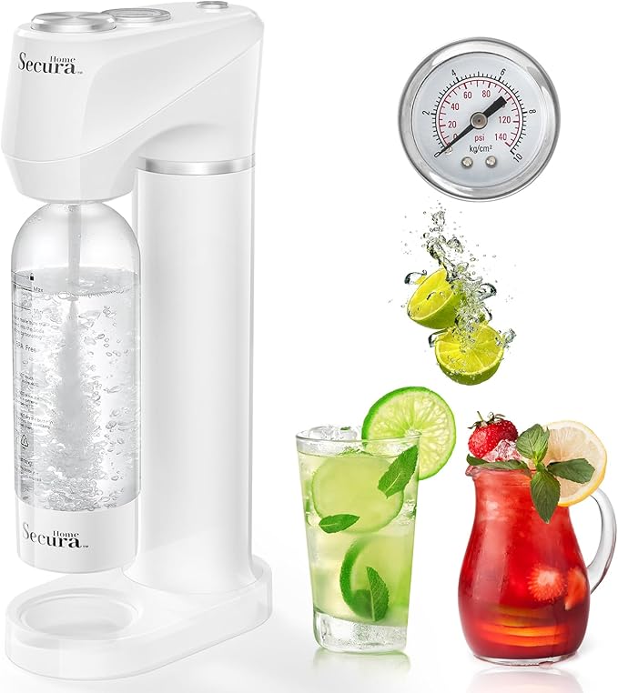 Secura Home Soda Streaming Machine Soda Maker, Sparkling Water and Carbonated Water Machine, Compatible with 60l Co2 Cylinders (Not Included)