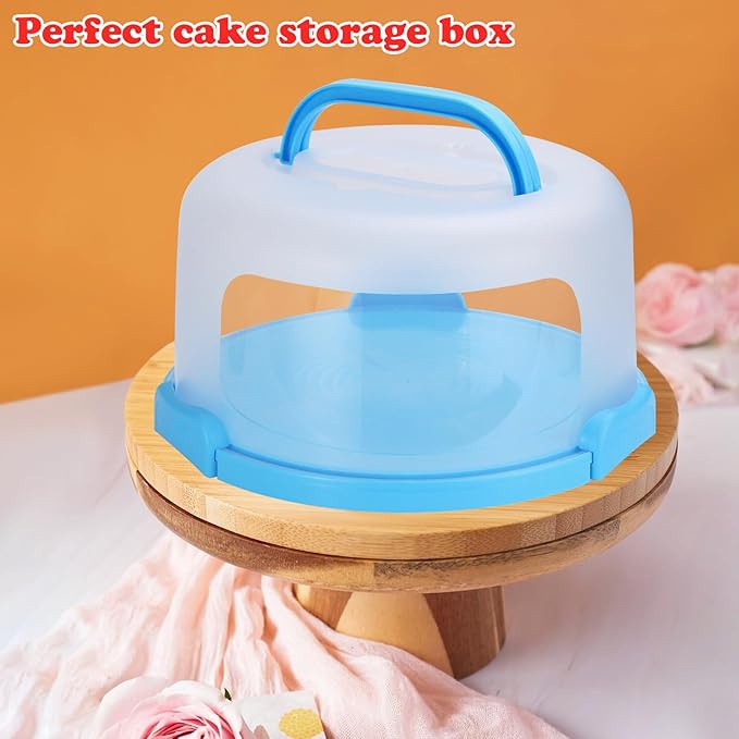 Cake Carrier with Lid and Handle, Fit 10’’ Cake Stand with Lid, Cake Transport Storage Container, Cake Containers Cover Stand with Lids, 3 Secure Side Closures (Blue)