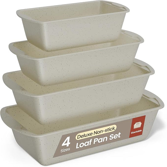 Nonstick Loaf Pan Set Pack of 4, 7" to 11" Large Baking Bread Pan, Oven Safe Up to 450°F, PFOA, PFOS, PTFE Free, Space Saving Stackable Design, Stain Resistant, Dishwasher Friendly, White Marble