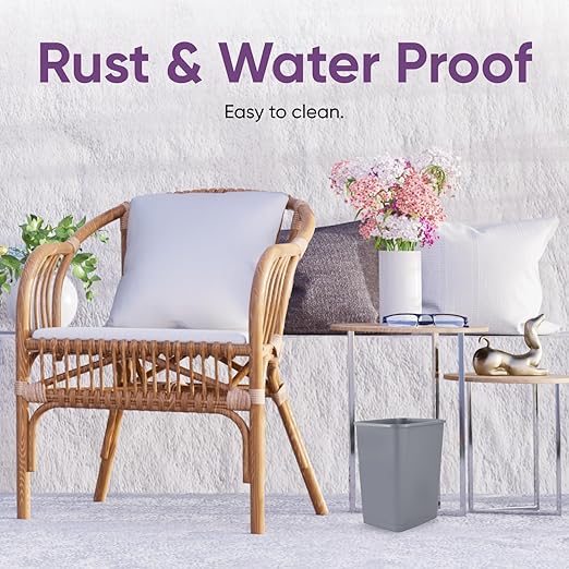Superio Small 2.5 Gallon Plastic Trash Can, Unlidded Waste Bin Only for Under Desk, Office, Bedroom, Bathroom- 10 Qt, Grey