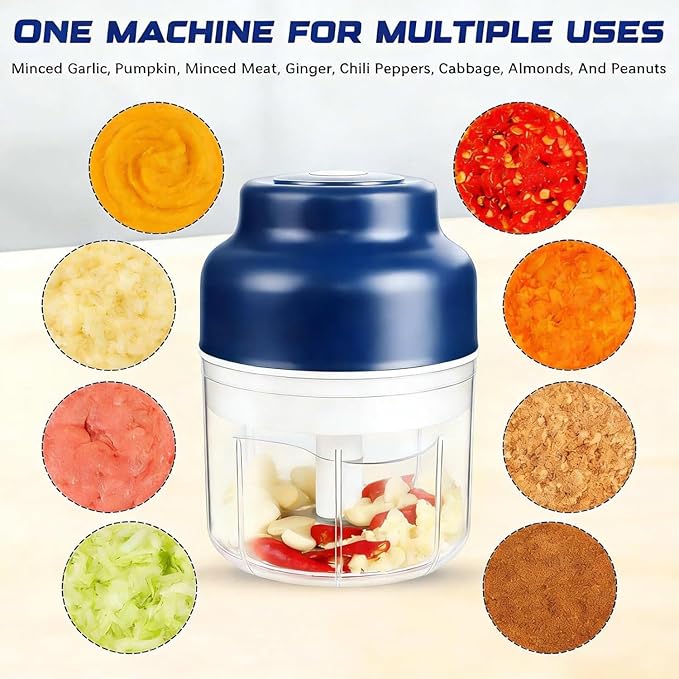 Electric Garlic Chopper Mini, Upgraded Rechargeable Veggie Chopper With Storage and Cover, One-Touch Food Processor with 4 Stainless Steel Blades for Onion Meat Chili Ginger (Green, 320ml)