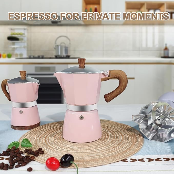 Aluminum 3 Cup 150ml Moka Pot Express Coffee Maker Stovetop Espresso Colorful Coffeemaker Italian Classic Style Brewing Greca Cafe Mocha Machine for Cafeteras Lover Camping Travel and Home Use 5oz