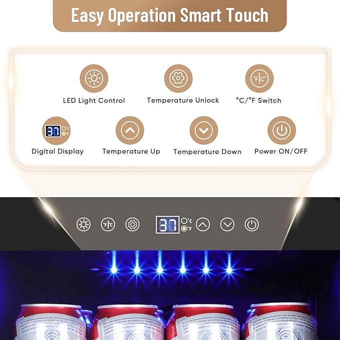 ORYMUSE 15 Inch Beverage Refrigerator, 130 Can Capacity Under Counter Fridge with Lock & Glass Door, Quiet Built-in or Freestanding Beer Cooler, Powerful Compressor for Fast Cooling