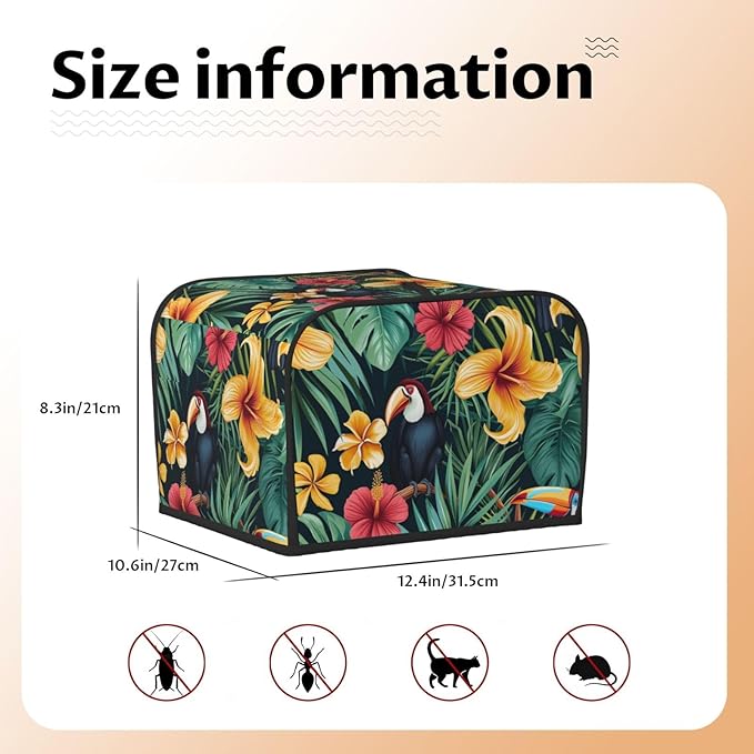 Tropical Jungle Birds Covers for 4 Slice Toasters,Cute Country Bread Machine Cover with Handle,Washable Stain Resistant Kitchen Small Appliance Cover Dining Decor