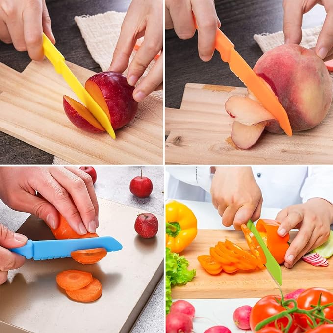 6 Pieces Plastic Fruit Knife: Food-Grade, Kid Kitchen Knife Set Safe | Children's Safe Cooking Knives Perfect for Fruits, Cake, Vegetables & Daily Kitchen Use