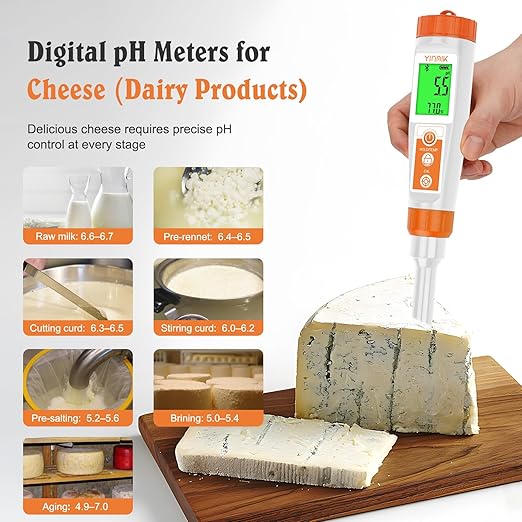Smart pH Meter for Food - Digital pH Tester with All Accessories | YINMIK Lab pH Meter | pH Thermometer for Food | Professional pH Reader for Hot Sauce, Dough, Cosmetic, Fermentation, Kombucha, Wine