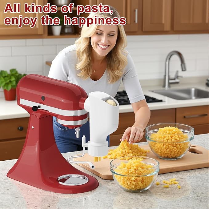 Gourmet Pasta Press Attachment for Kitchenai Stand Mixer, Pasta Maker Attachment with 7 Interchangeable Plates, Pasta Extruder Attachment for Spaghetti Bucatini Fusilli l Macaroni (Standard)