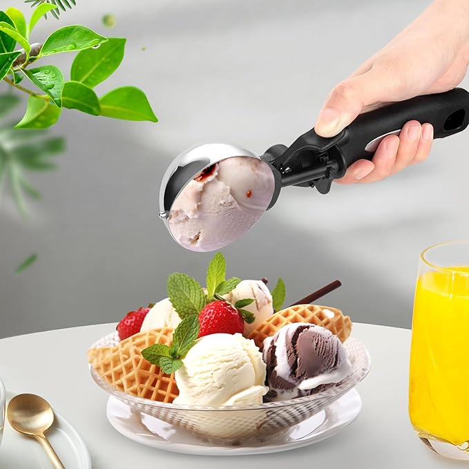 Ice Cream Scoop with Trigger, 6 Tbsp Cookie Scoop for Baking, 3 Oz Cookie dough Scooper, Large Ice Cream Scooper, Stainless Steel Portion Scoop, 90 ml