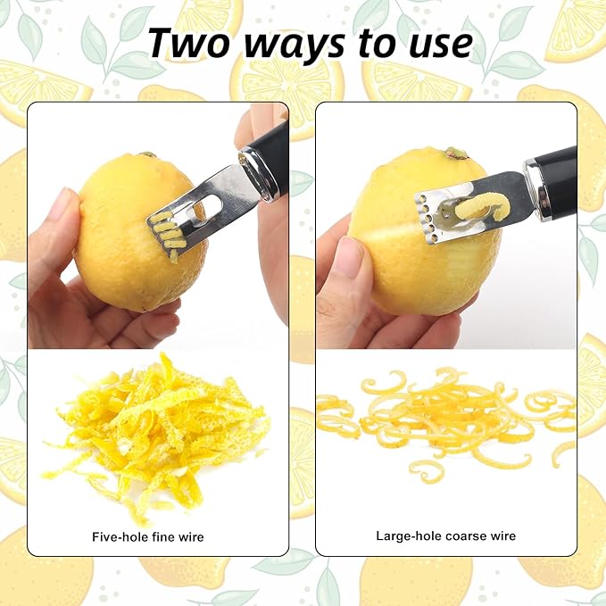 2Pcs Silver Stainless Steel Channel Knife Lemon Peeler,Professional 2 in 1 Cocktail Garnish Tool Set,Ultra Sharp Zester for Citrus Fruits Orange Lemon Rind Peeling Bar Kitchen Accessories