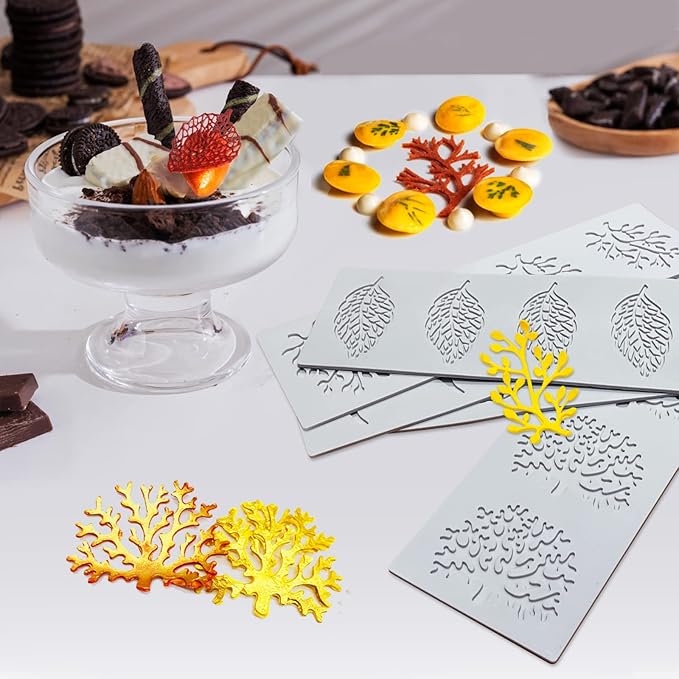 5PCS Leaf Molds Silicone Baking Fondant Tuile Molds, Hollow 3D Coral Branch Leaf Tuille Lace Silicone Cake Moulds, Polymer Clay Mold for Baking, Resin, Clay, Sugar Craft, Dessert Cake Decoration