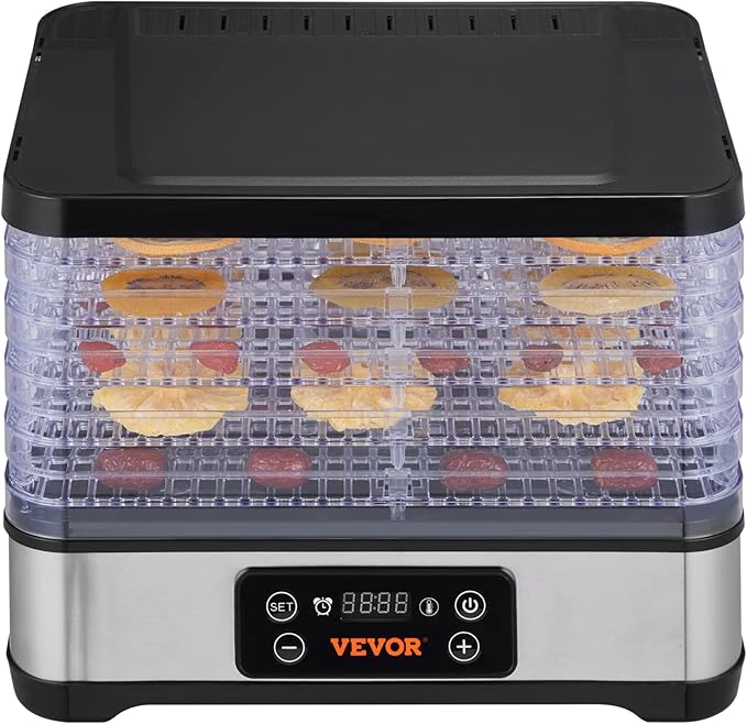 VEVOR Food Dehydrator Machine, 5-Tray Fruit Dehydrator, 300W Electric Food Dryer w/Digital Adjustable Timer & Temperature for Jerky, Herb, Meat, Beef, Fruit, Dog Treats and Vegetables, ETL Listed