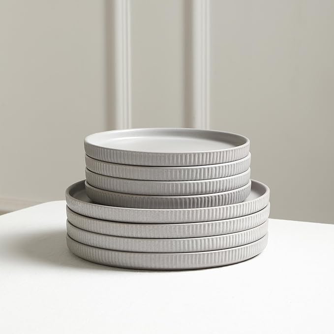 Stone Lain Haven Modern Stoneware 4 Piece Dinner Plates Sets, Dish Set for 4, Reactive Glaze Grey